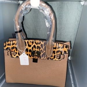 Leopard accent satchel